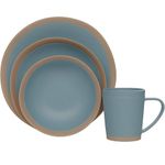 American Atelier 4 Pc Dinnerware Set | Stoneware Dishes | Dinner Plate, Side Plate, Bowl, and Mug | Place Setting for 1 | Plate and Bowl Set | Microwave and Dishwasher Safe (Blue)