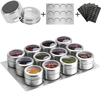 Aiyola Magnetic Spice Jars 12pcs with Wall Base, Stainless-Steel Magnetic Spice Container Dustproof Magnetic Spice Tins Easy to Clean and Rust Free Includes 120 Labeling Stickers