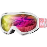 OutdoorMaster OTG Ski Goggles - Over Glasses Ski/Snowboard Goggles for Men, Women & Youth - 100% UV Protection (White Frame + VLT 13.5% Pink Lens with Full REVO Pink)