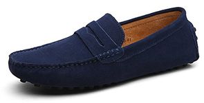 WUIWUIYU Men's Casual Slip-On Suede Loafers Moccasins Driving Shoes Size 5.5 Dark Blue