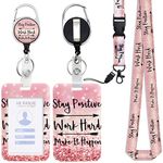 YCDKK ID Badge Holder with Lanyard and Retractable Badge Reel Clip Set, Funny Work Id Card Holder for Nurse Doctor Teacher ID Proximity Key Cards Drivers Licenses, and Passes (Pink)