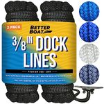 Dock Lines Boat Ropes for Docking 3/8" Line Braided Mooring Marine Rope 15FT Nylon Rope Dock Boat Dock Lines for Docking Boat Lines Boating Rope Braided 15' Feet with Loop Ties Black 2 Pack