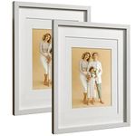 Q.Hou A4 Photo Frame Set of 2 with 4 Mats, 14x11 White Frame Mount for Both - A4 Picture (or Certificate) & 7x5 Picture, Glass Front and Wall Mountable(005UK-QH-PF11X14-WHT)