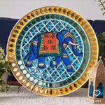 Chitra Artworks Wood _Handmade Mud Mirror Painting For Wall Decor (31 Cm X 31 Cm X 2 Cm) (Elephant)