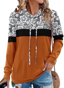 Angerella Long Sleeve Floral Print Tops Color Block Pullover Sweatshirt Plus Size Hoodies for Women 3XL Orange