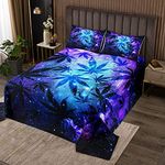 Marijuana Leaves Bedspread Teens Cannabis Galaxy Bedding Set King Size For Women Men Youth Marijuana Weed Leaves Coverlet Set Soft Daybed Chic Purple Blue Bedding Collection Trippy Room Decor