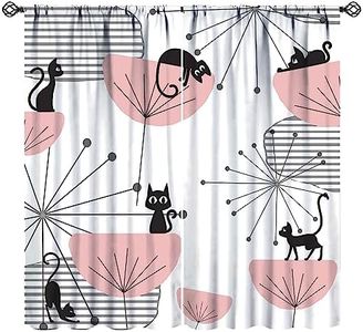 JESTRONRY Mid Century Cat Curtains, Pink Atomic Abstract Geometric 1950s 1960s Retro Style Rod Sleeves Window Drapes for Bedroom Living Room Home Decor 42x54in