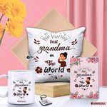 Jhingalala Gift for Grandmother | Best Grandma in The World Printed Cushion, Filler, Mug, Key Chain, Greeting Card | Combo Gifts for Grandmother, Grandma on Birthday, Grandparents' Day