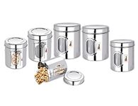 Ebun Heavy Gauge See Through Stainless Steel Containers For Kitchen|Stainless Steel Dabba Set For Kitchen|Container Steel|Storage Capacity Range 200 Gms To 1.25 Kgs|Set Of 6 (Silver)