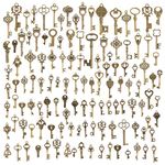 CHuangQi 125pcs/6oz Vintage Skeleton Keys Set, Steampunk Key Necklace, Antique Bronze Charms Pendants, DIY Handcrafts Jewelry Making, Wedding & Birthday Party Favors