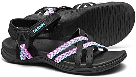 UBFEN Womens Hiking Sandal Sport Sandal Straps with Adjustable Hooks Arch Support Vacation Casual Comfortable Outdoor Adventure Camping Size 7 Black Pink