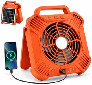 Hoklen Solar Portable Rechargeable Battery Fan, Camping Tent Fan with Power Display, 90° Adjustable Head, Quiet Motor for Outdoor, Beach, Jobsite (Orange)