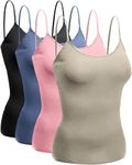 Emmalise Women's Camisole Built in Bra Wireless Fabric Support Short Cami (4Pk Taupe, Dk Pink, Denim Blue, Blk, Large)