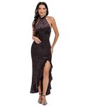 Aigeman Women's Halter Neck Velvet Maxi Dress Backless Split Velvet Mermaid Dress Halter Cocktail Party Dress 72153, Coffee-2, X-Small