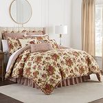 Waverly Reversible Floral 4 Piece Bedding Comforter Set, Cotton, Red, King