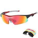 DUCO Polarized Sports Sunglasses with 5 Interchangeable Lenses UV400 Protection Sports Sunglasses for Cycling Running Glasses (Red)