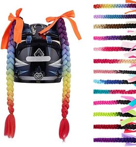 SEGO 2 PCS Helmet Pigtail Braids with Detachable Suction Cup Bowknot Ponytails Hair for Women/Men 20 Inch 2 PCS/Pack (Helmet not Included)-Purple to Blue to Yellow to Orange