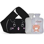 Wearable Hot Water Bottle Warm PVC Hot Water Bottle Pouch with Soft Plush Hand Waist Warmer Cover 1000ml - Black Kat