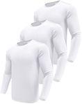 White Long Sleeve Tee Shirts for Men, Dry Fit Moisture Wicking Long Sleeve Shirts, Athletic Workout Shirts for Running White-3P09-2XL