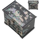 February Mountain Mother of Pearl Large Vintage Jewelry Box - Gifts for Women Who Has Everything Trinket Keepsake Box Gift Ideas for Her, Friends, Wife, Mom, Daughter, Sister, Aunt, Grandma (Black)