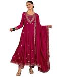 TRENDMALLS Women's Vichitra Silk Embroidery Anarkali Kurta Pant Salwar Suit Set (G264-Pink-M)