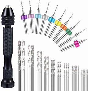 36 Pieces Hand Drill Set, Include Pin Vise Hand Drill, Mini Drills and Twist Drills for Craft Carving DIY (0.3-1.2 mm PCB Drill)