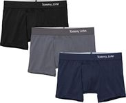 Tommy John Men’s Trunk 4" Underwear, Cool Cotton Underwear with Supportive Contour Pouch, Dry Pima Cotton Blend Soft Breathable Waistband Mens Cotton Boxer Briefs (Black/Iron Grey/Navy, Large)