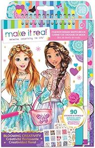 Make It Real - Fashion Design Sketchbook: Blooming Creativity. Inspirational Fashion Design Colouring Book for Girls. Includes Sketchbook, Stencils, Puffy Stickers, Foil Stickers, and Design Guide