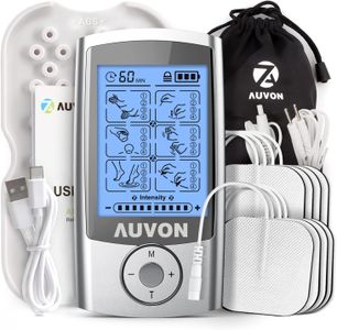AUVON Rechargeable TENS Machine Muscle Stimulator – 24 Modes, 8 Pads