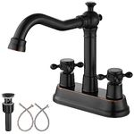 Aolemi Centerset Oil Rubbed Bronze 4 Inch Bathroom Sink Faucet Brass Double Cross Handles Vanity Vintage Deck Mounted Swivel Spout Mixer Tap Basin Lavatory Faucet Utility Include Pop Up Drain