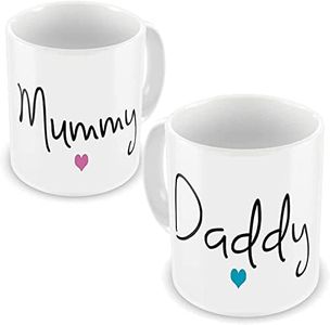 Mummy & Daddy Mug Gift Set for New Parents, Mother, Father, Mum, Dad, Christmas Birthday Present Mugs