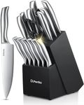 D.Perlla Knife Set, 16-Piece Kitchen Knife Set with Wooden Block, High Carbon Stainless Steel Knife Block Set with Unique Bird Beak Paring Knife, One Piece Design Hollow Handle Cutlery Set (Black)