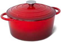 Healthy Choice 26cm Red Cast Iron Casserole - Durable Construction, Moisture-Lock Lid, Oven-Safe to 350°C, 4.7L Capacity - Ideal for Flavorful Cooking and Long-Lasting Performance in Your Kitchen