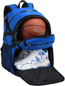 Celvetch Basketball Backpack with Shoe Compartment Large Basketball Bag with Ball Holder for Men Women Gym Backpack fit Volleyball Football for Sports Travel Gym - Blue