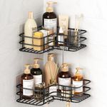 WELDUN Corner Shower Caddy, No Drilling Bathroom Shelf Organiser, Stainless Steel Shower Storage Rack with Soap Razor Holder