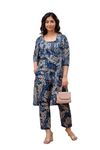 Vipy Hanger Rayon Floral Printed Cord Set for Women|Western Dress|Three Piece Dress for Women|Round Neck (XXL, Blue)