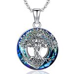 Aniu Silver Tree of Life Necklace for Women 925 Sterling Silver Celtic Family Tree Pendant Crystal Jewelry Gift for Birthday Christmas (Crystal Tree-737)