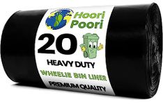 HooriPoori 20 super strong Heavy Duty Wheelie Bin Liners 240 Litre Large Wheelie Bin Bags Black Refuse Sacks For Home, Garden Kitchen House Office Caterers Rubbish 100% Waste Recycled Material