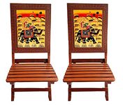 Paartha Saarthi Rajasthani Dhola Maru Handmade Wooden Ethnics Antique Designer Folding Chairs Set, Multicolour (2 Elephant Chair)