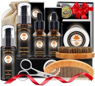 Upgraded Beard Grooming Kit w/Beard Conditioner,Beard Oil,Beard Balm,Beard Brush,Beard Shampoo/Wash,Beard Comb,Beard Scissors,Storage Bag,Beard E-Book,Beard Care Gifts for Men Him