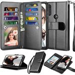 Njjex for Moto E Case 2020, for Motorola E 2020 Wallet Case 6.2", [9 Card Slots] Luxury PU Leather ID Credit Card Holder Folio Flip [Detachable] Kickstand Magnetic Phone Cover & Lanyard [Black]