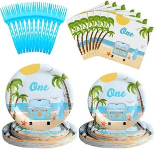 Suclain 96 Pcs The Big One Surfing 1st Birthday Party Supplies Retro Surf Van Surfboard Beach Party Decorations Boy One Birthday Party Favors for Summer Beach Surf Hawaiian Baby Shower Theme Party
