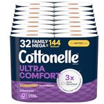 Cottonelle Ultra Comfort Toilet Paper with Cushiony CleaningRipplesTexture, 32 Family Mega Rolls (32 Family Mega Rolls = 144 Regular Rolls)(8 Packs of 4), 296 Sheets per Roll