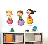 Rawpockets Decals ' Kids Playing Ball Game ' Large Size Wall Sticker (Wall Coverage Area - Height 45 cms X Width 75 cms)(Pack of 1)