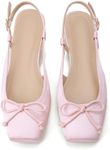 Lhamo Latso Pink Ballet Flats 1 Inch Low Block Heel Comfortable Ballerina Flat Bow Dressy Flats Shoes for Women Slingback Flat Satin 6.5