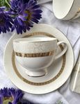 Vigneto Opaline Gold Cup and Saucer Set (Classic Gold) for Tea/Coffee/Hot Drinks | Set of 6 Cup & 6 Saucers 190 ML | Finest Premium Porcelain