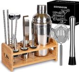 SUPERSUN 15 Pieces Cocktail Shakers Set, Cocktail Making Set 550ml Stainless Steel Bartender Kit Barware Set with Wooden Stand, Cocktail Shaker Gift Set for Home Bar