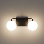 Tipace 2 Lights Mid Century Vintage Bathroom Vanity Light Fixtures Over Mirror Black Industrial Vanity Lights with Milk White Glass Globe Farmhouse Bath Lighting(Exclude Bulb)