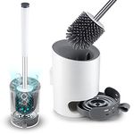 Toilet Brush and Holder, Domi-patrol Toilet Brush Silicone Toilet Bowl Brush and Holder for Bathroom Cleaning, Wall Mounted Toilet Brush with Quick Drying Holder, Grey