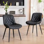 YOUNUOKE Black Dining Chairs Set of 2, Mid Century Modern Upholstered Kitchen Dining Chair, Thick Faux Leather Dining Room Chair for Living Bedroom